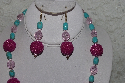 +MBAHB #24-043  "One Of A Kind Pink Bead & Blue Magnesite Gemstone Bead Necklace & Earring Set"