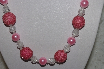 +MBAHB #24-063  "One Of A Kind Pink & Clear Bead Necklace & Earring Set"