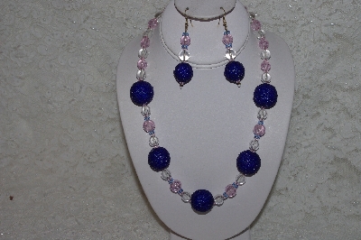 +MBAHB #24-078  "One Of A Kind Blue, Clear & Pink Bead Neklace & Earring Set"