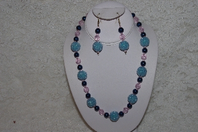 +MBAHB #24-083  "One Of A Kind Blue & Pink Bead Necklace & Earring Set"