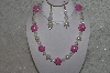 +MBAHB #24-098  "One Of A Kind Pink & White Bead Necklace & Earring Set"