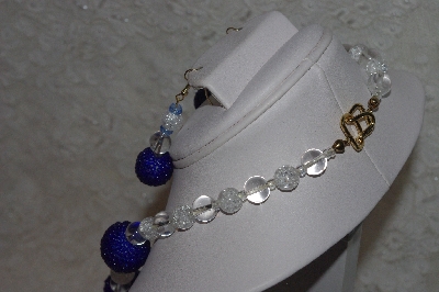 +MBAHB #24-113  "One Of A Kind Blue & Clear Bead Necklace & Earring Set"