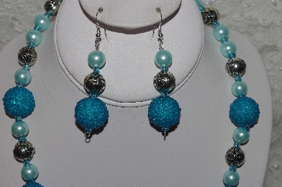 +MBAHB #24-234  "One Of A Kind Blue Bead & German Silver Bead Necklace & Earring Set"