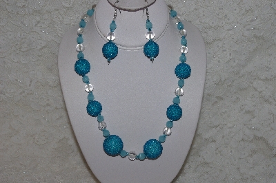 +MBAHB #24-217  "One Of A Kind Clear & Blue Bead Necklace & Earring Set"