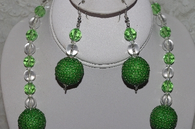 +MBAHB #24-212  "One Of A Kind Clear & Green Bead Necklace & Earring Set"