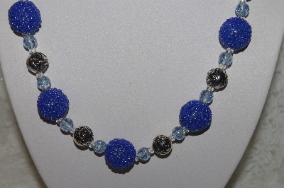 +MBAHB #24-202  "One Of A Kind Blue Bead & German Silver Bead Necklace & Earring Set"