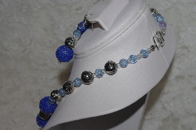 +MBAHB #24-202  "One Of A Kind Blue Bead & German Silver Bead Necklace & Earring Set"