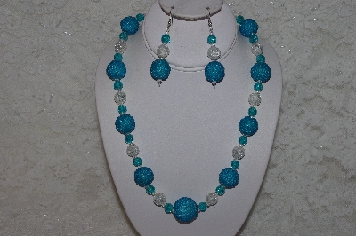 +MBAHB #24-188  "One Of A Kind Clear & Blue Bead Necklace & Earring Set"
