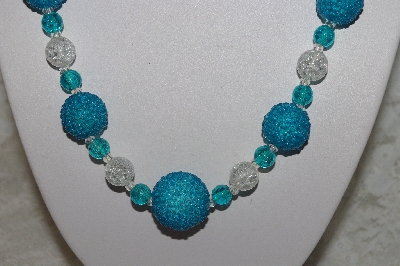 +MBAHB #24-188  "One Of A Kind Clear & Blue Bead Necklace & Earring Set"