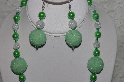+MBAHB #24-178  "One Of A Kind Green & Clear Bead Necklace & Earring Set"