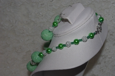 +MBAHB #24-178  "One Of A Kind Green & Clear Bead Necklace & Earring Set"