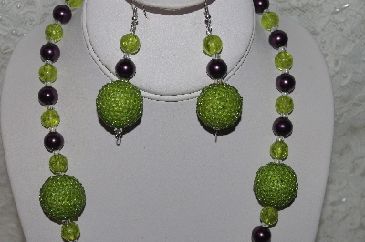 +MBAHB #24-173  "One Of A Kind Green & Purple Bead Necklace & Earring Set"
