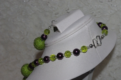 +MBAHB #24-173  "One Of A Kind Green & Purple Bead Necklace & Earring Set"