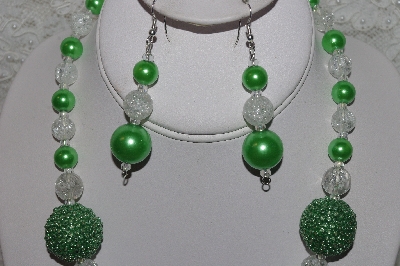 +MBAHB #24-158  "One Of A Kind Green & Clear Bead Necklace & Earring Set"