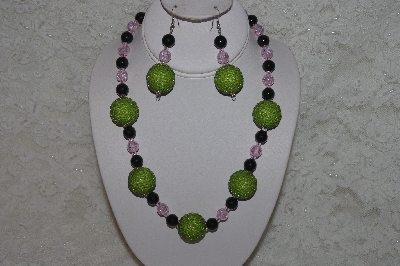 +MBAHB #24-147  "One Of A Kind Green, Pink & Green Jade Bead Necklace & Earring Set"