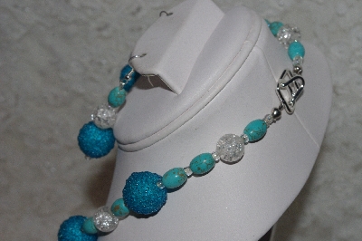 +MBAHB #24-128  "One Of A Kind Blue & Clear Bead Necklace & Earring Set"