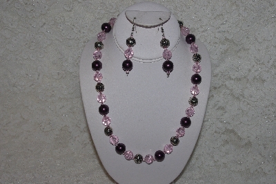 +MBAHB #24-168  "One Of A Kind Pink, Purple & German Silver Bead Necklace & Earring Set"