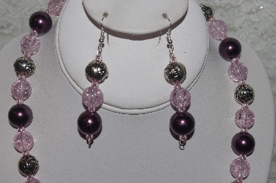 +MBAHB #24-168  "One Of A Kind Pink, Purple & German Silver Bead Necklace & Earring Set"