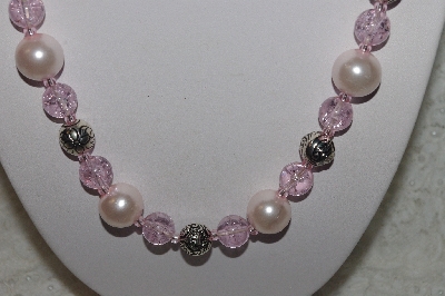 +MBAHB #24-153  "One Of A Kind Pink Bead & German Silver Necklace & Earring Set"