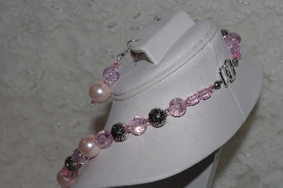 +MBAHB #24-153  "One Of A Kind Pink Bead & German Silver Necklace & Earring Set"