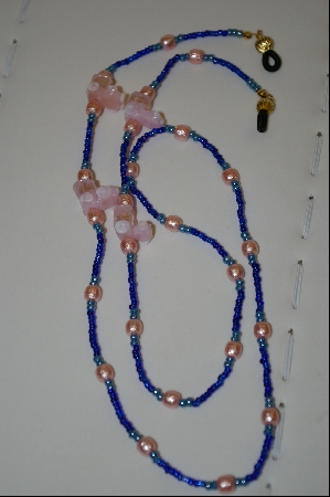 +MBA #577  "Blue Seed Beads With Pink Tractors