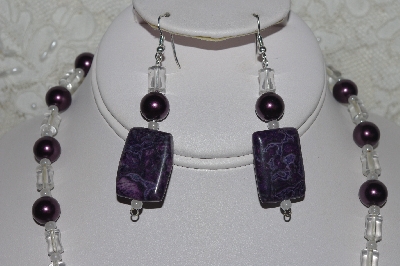 +MBAHB #31-007  "One Of A Kind Magenta Black Lace Marble & Glass Bead Necklace & Earring Set" 