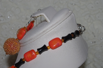 +MBAHB #31-013  "One Of A Kind Orange & Black Bead Necklace & Earring Set"