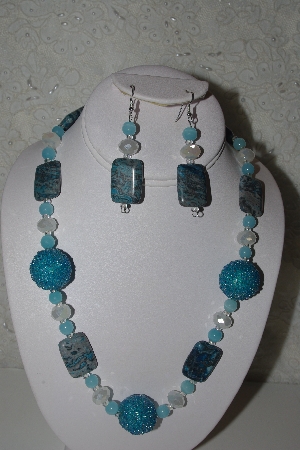 +MBAHB  #31-030  "One Of A Kind Blue Bead & Crystal Necklace & Earring Set"