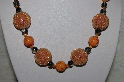 +MBAHB #31-041  "One Of A Kind Orange & Black Bead Necklace & Earring Set" 