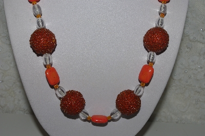 +MBAHB #31-052  "One Of A Kind Orange & Clear Glass Bead Necklace & Earring Set"