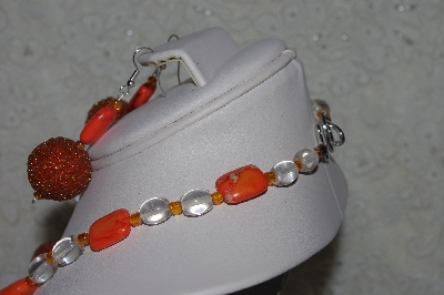 +MBAHB #31-052  "One Of A Kind Orange & Clear Glass Bead Necklace & Earring Set"