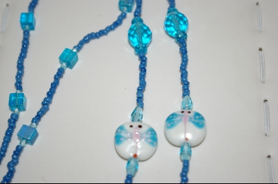 +MBA #585  "White Beads With Blue Dragonflys