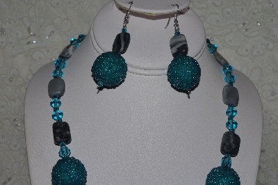 +MBAHB #31-063  "One Of A Kind Blue & Grey Bead Necklace & Earring Set"