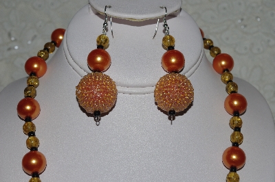 +MBAHB #31-071  "One Of A Kind Orange Bead Necklace & Earring Set"