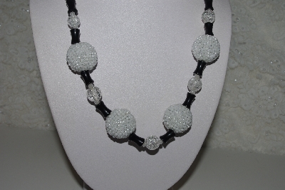+MBAHB #31-090  " One Of A Kind White, Clear & Black Bead Necklace & Earring Set"