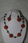 +MBAHB #31-110  "One Of A Kind Orange, Clear & Dk Jade Bead Necklace & Earring Set"