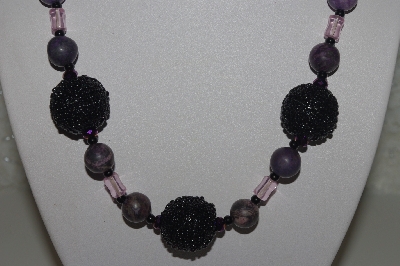 +MBAHB #31-146  "One Of A Kind Black, Purple & Pink Bead Necklace & Earring Set"
