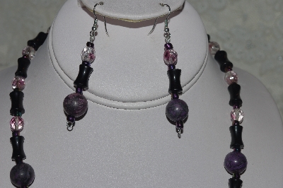 +MBAHB #31-136  "One Of A Kind Orange, Black & Purple Bead Necklace & Earring Set"