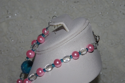 +MBAHB #31-188  "One Of a Kind Pink, Blue & Clear Bead Necklace & Earring Set"