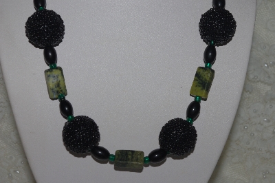 +MBAHB #31-173  "One Of A Kind Black, Green & Yellow Turquoise Bead Necklace & Earring Set"