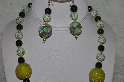 +MBAHB #31-167  "One Of A Kind Yellow & Green Bead Necklace & Earring Set"
