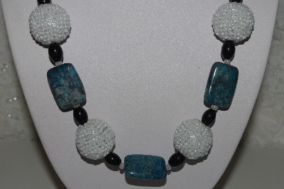 +MBAHB #31-161  "One Of A Kind Black, Blue & White Bead Necklace & Earring Set"