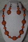 +MBAHB #32-07  "One Of A Kind Orange & Brown Bead Necklace & Earring Set"