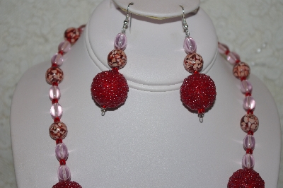 +MBAHB #32-019  "One Of a Kind Red & Clear Bead Necklace & Earring Set"
