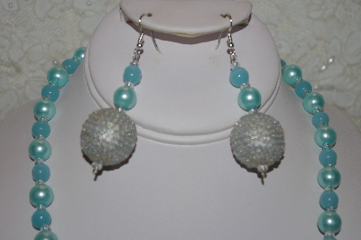 +MBAHB #32-034  "One Of A Kind Blue & Silver Bead Necklace & Earring Set"