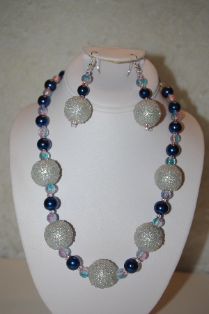 +MBAHB #32-044  "One Of A Kind Blue & Silver Bead Necklace & Earring Set"
