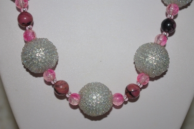+MBAHB #32-055  "One Of A Kind Pink & Silver Bead Necklace & Earring Set"