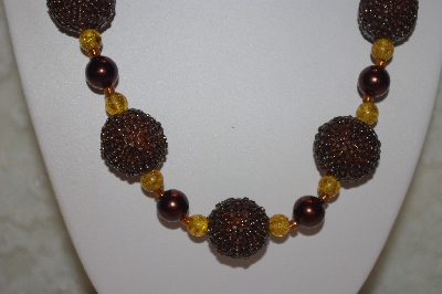 +MBAHB #32-064  "One Of A Kind Brown & Golden Bead Necklace & Earring Set"