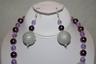 +MBAHB #32-071  "One Of A Kind Purple, Lavender & Silver Bead Necklace & Earring Set"