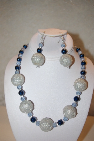 +MBAHB #32-077  "One Of A Kind Blue & Silver Bead Necklace & Earring Set"